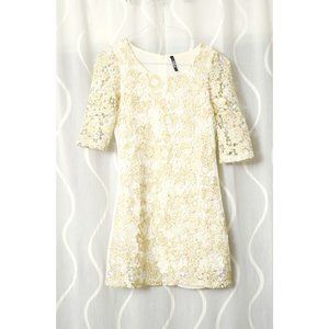 NEW Gold Filigree Floral Lace Sheath Dress | Size XS